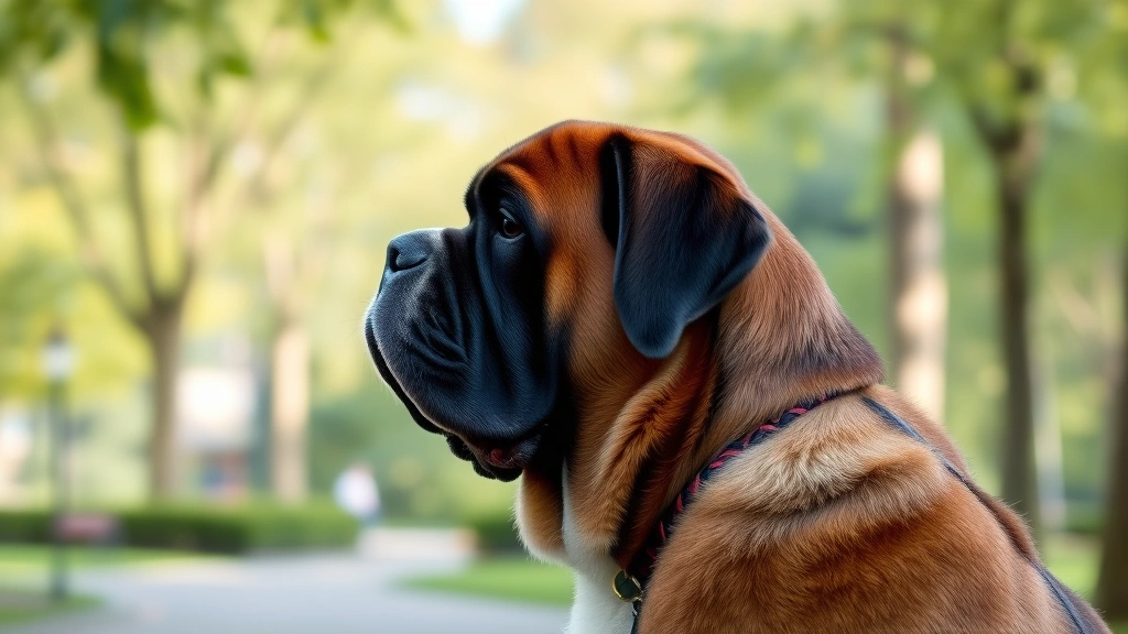 what breed of dog is beethoven -
Photorealistic side profile of an adult Saint Bernard standing in a park