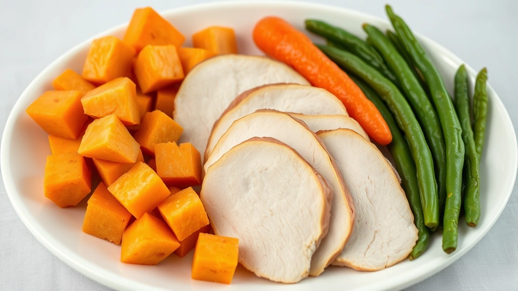 what can dogs eat on thanksgiving -
A plate of dog-safe Thanksgiving foods arranged nicely including plain turkey b