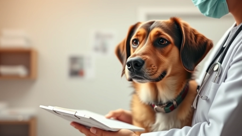 what can i give my dog for a bladder infection -
Photorealistic image of a female dog at veterinary clinic with veterinarian hol