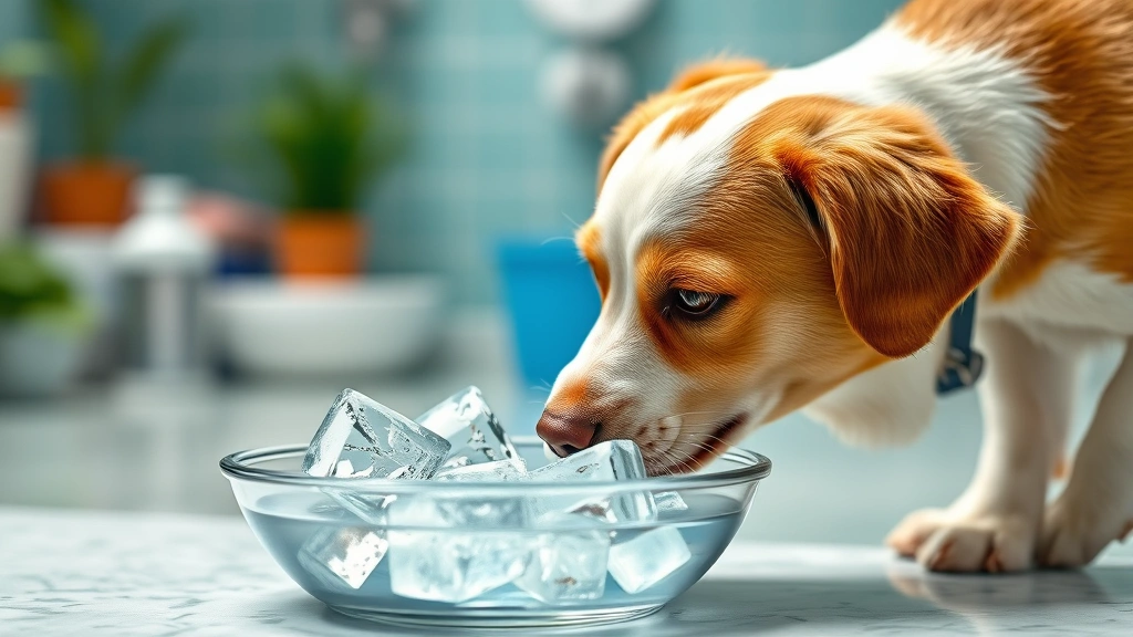 what can i give my dog for fever -
Photorealistic image of a dog drinking water from a bowl with ice cubes, fresh