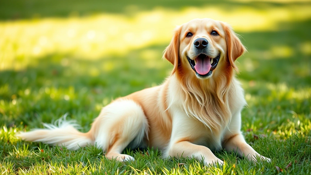 what can you give a dog for diarrhea -
Photorealistic image of a happy golden retriever sitting on grass outdoors look