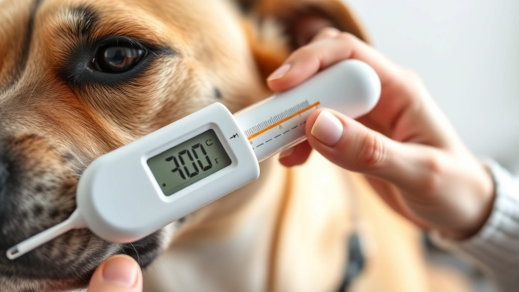 what can you give a dog for fever -
Close-up of a dog thermometer showing elevated temperature reading, with a conc