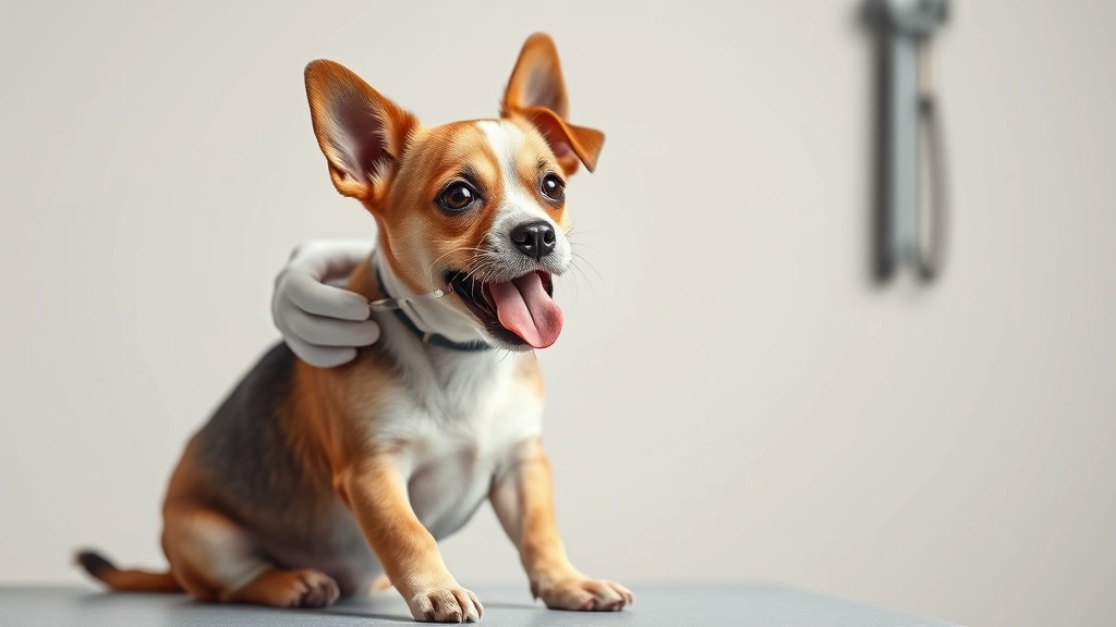 what causes a dog to cough -
Photorealistic veterinarian examining a small dog’s throat with a tongue
