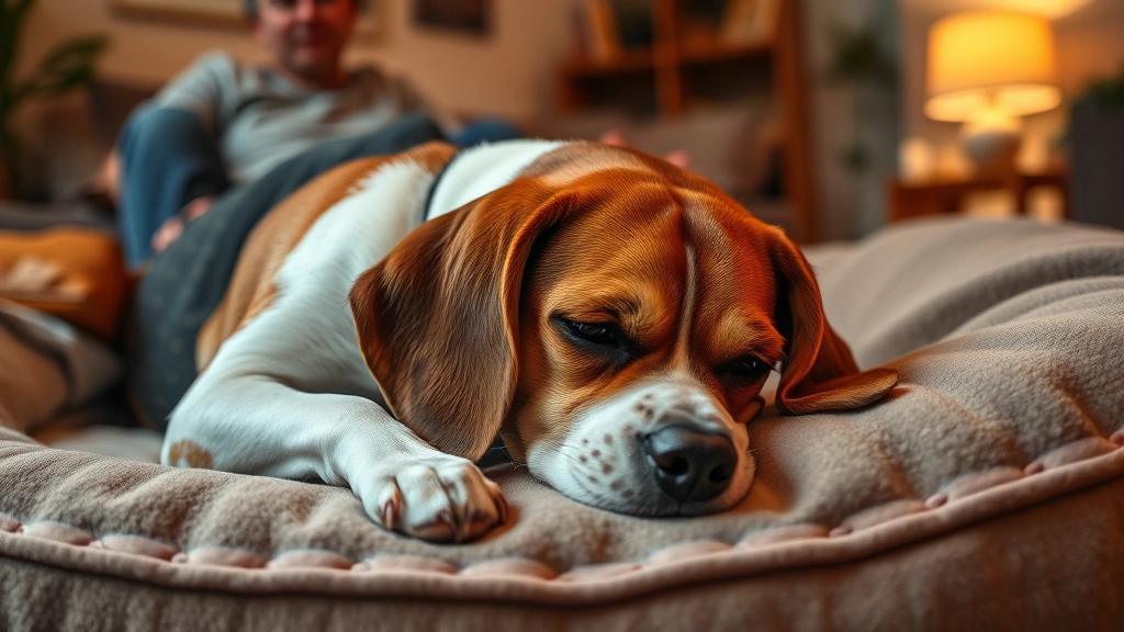 what causes anemia in dogs -
Photorealistic image of a lethargic beagle lying on a dog bed looking exhausted