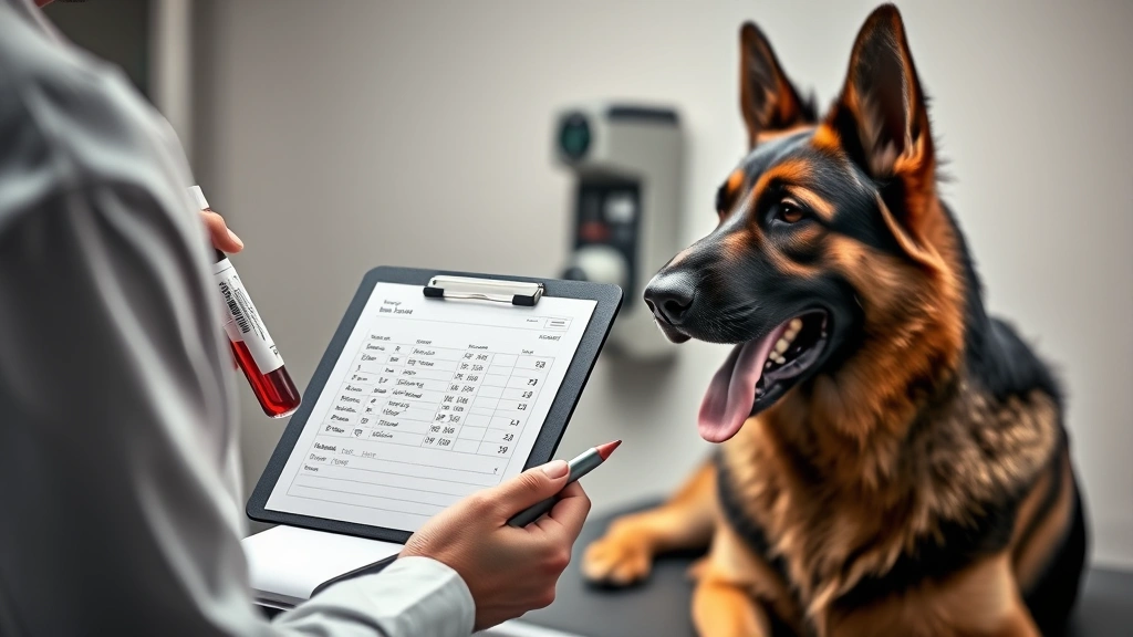 what causes anemia in dogs -
Photorealistic image of a veterinarian holding a blood sample vial and looking