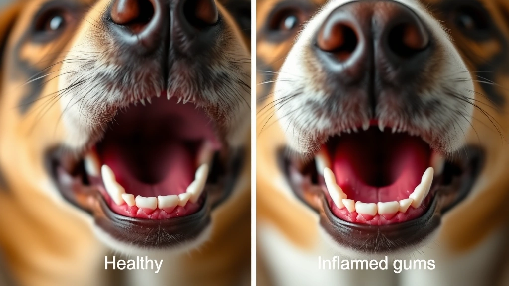 what color should a dog's gums be -
Photorealistic comparison image showing a dog’s mouth with healthy pink g