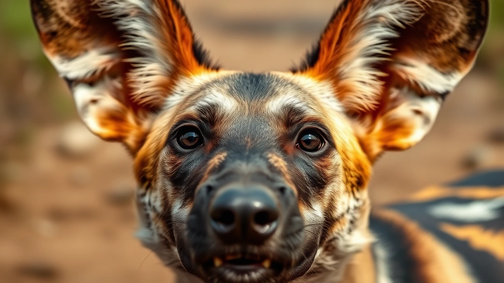 what do african hunting dogs eat -
Close-up of African hunting dog face showing alert expression and large rounded