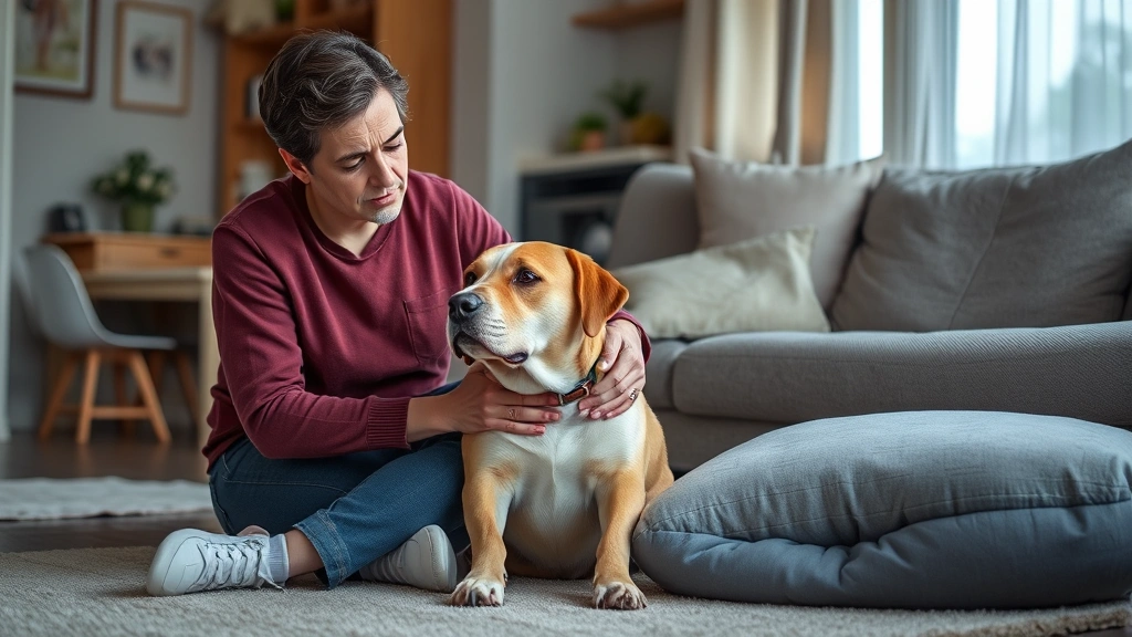 what do dog seizures look like -
Photorealistic image of a concerned dog owner sitting beside their dog during t