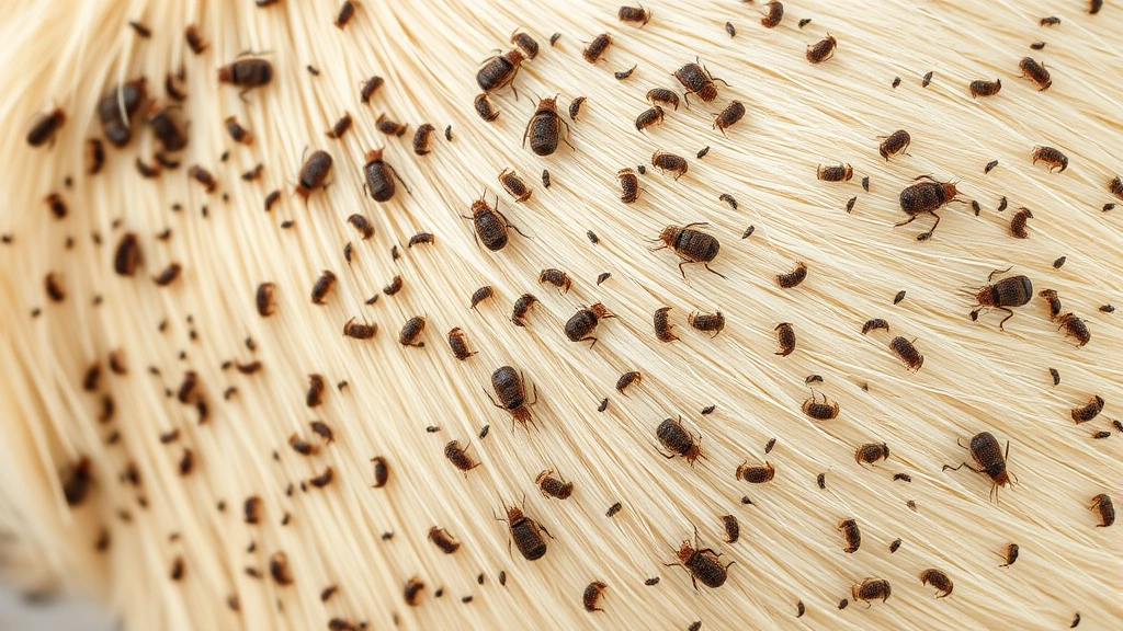 what do fleas look like on a dog -
Photorealistic image of a dog’s fur with visible black flea dirt specks s