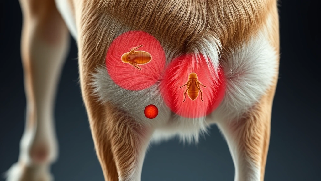 what do fleas look like on a dog -
Photorealistic detailed view of a dog’s groin and tail base area where fl