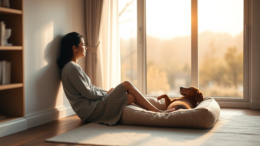 what do i do when my dog died -
Photorealistic image of a person sitting peacefully by a window with a dog̵