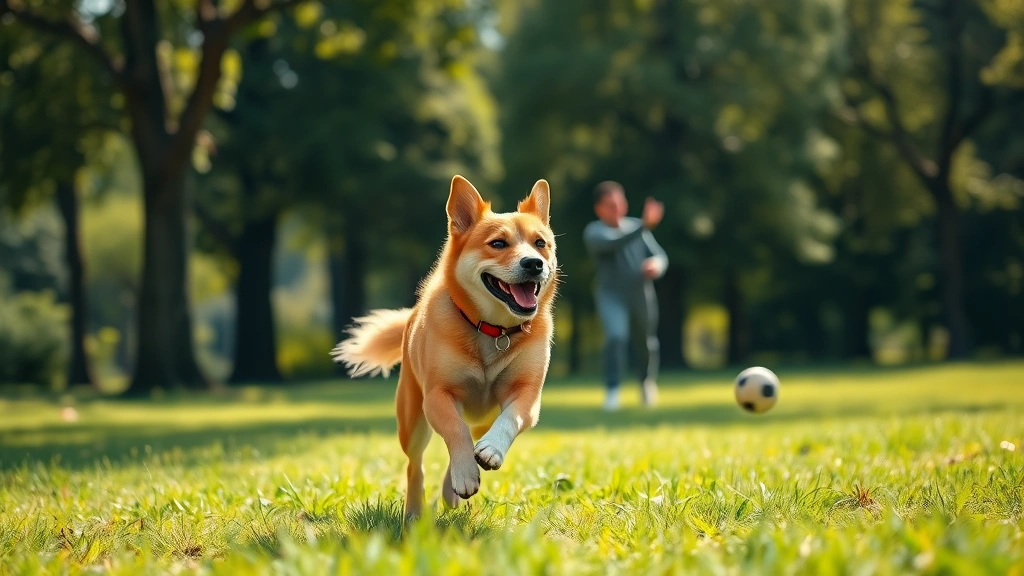 what do if your dog is constipated -
Photorealistic happy medium-sized dog running and playing fetch in a park with