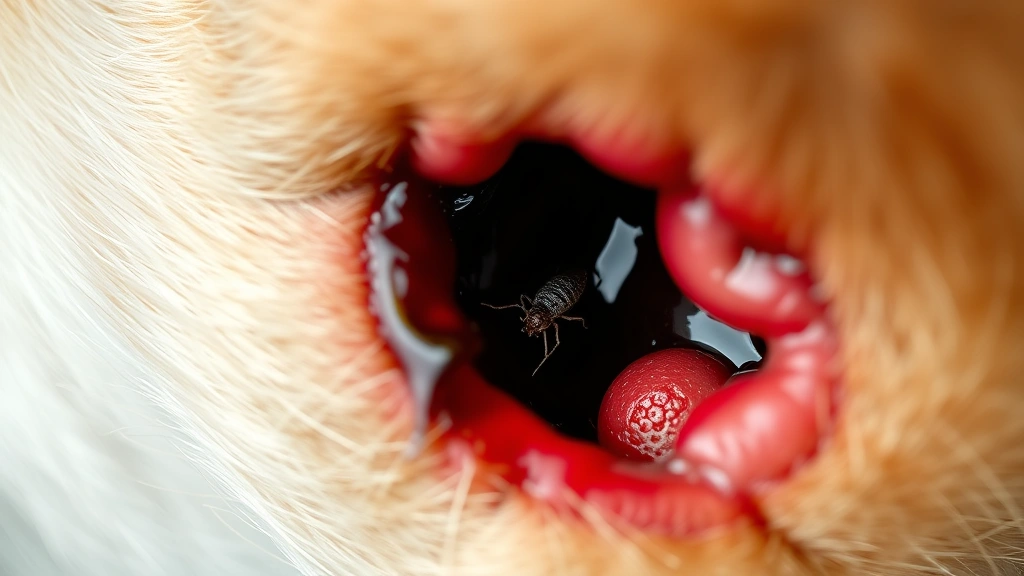 what do mites look like on a dog -
Photorealistic detailed view of a dog’s ear canal showing dark waxy disch