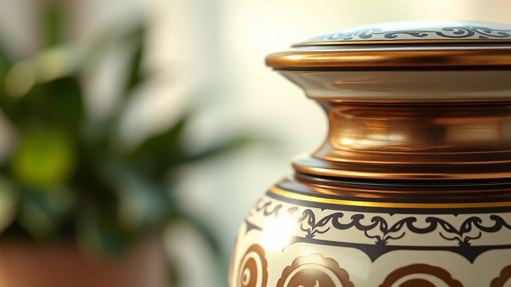 what do you do with your dog when it dies -
Photorealistic close-up of decorative pet cremation urn with gentle lighting an