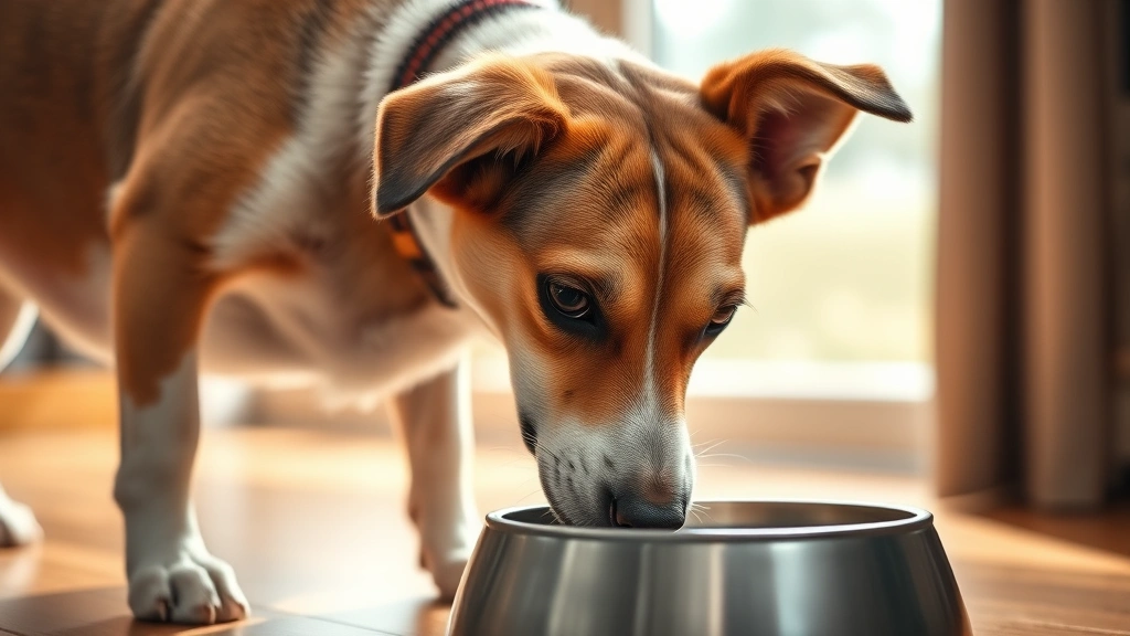 what does a dry nose on a dog mean -
Photorealistic image of a dog drinking water from a bowl indoors, focused on th