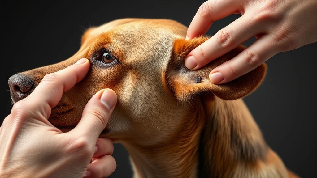 what does a tick look like on a dog -
Photorealistic photograph of a dog being checked for ticks by human hands parti