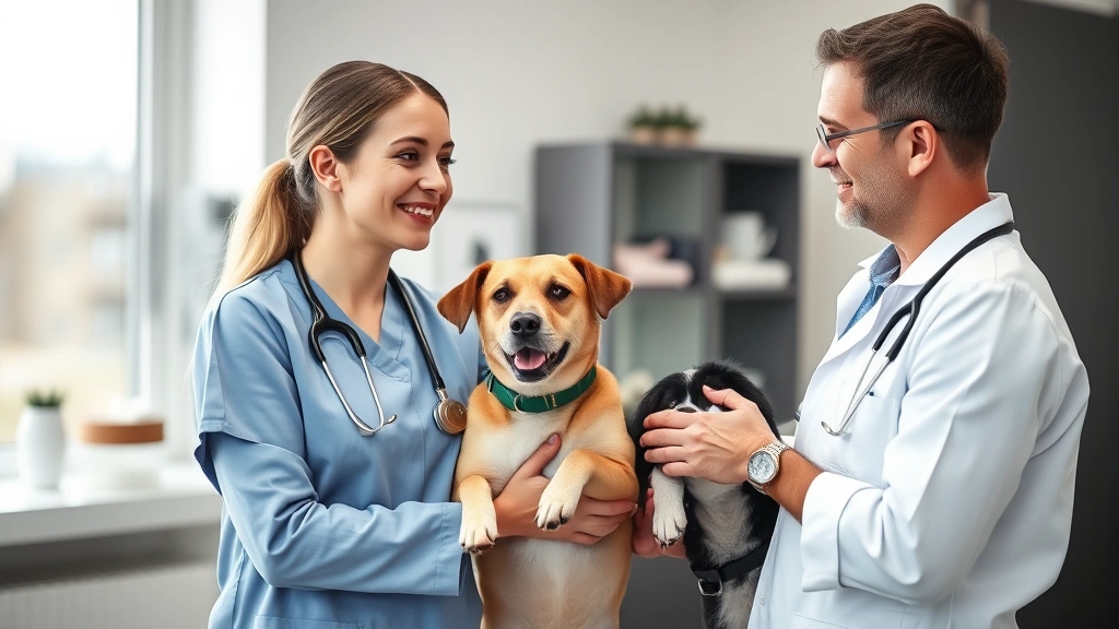 what does altered mean for a dog -
Smiling female veterinarian consulting with pet owner holding their dog in mode