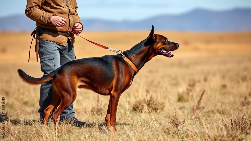 what does bird dogging mean -
Photorealistic handler with long lead training dog in open field, dog in pointi
