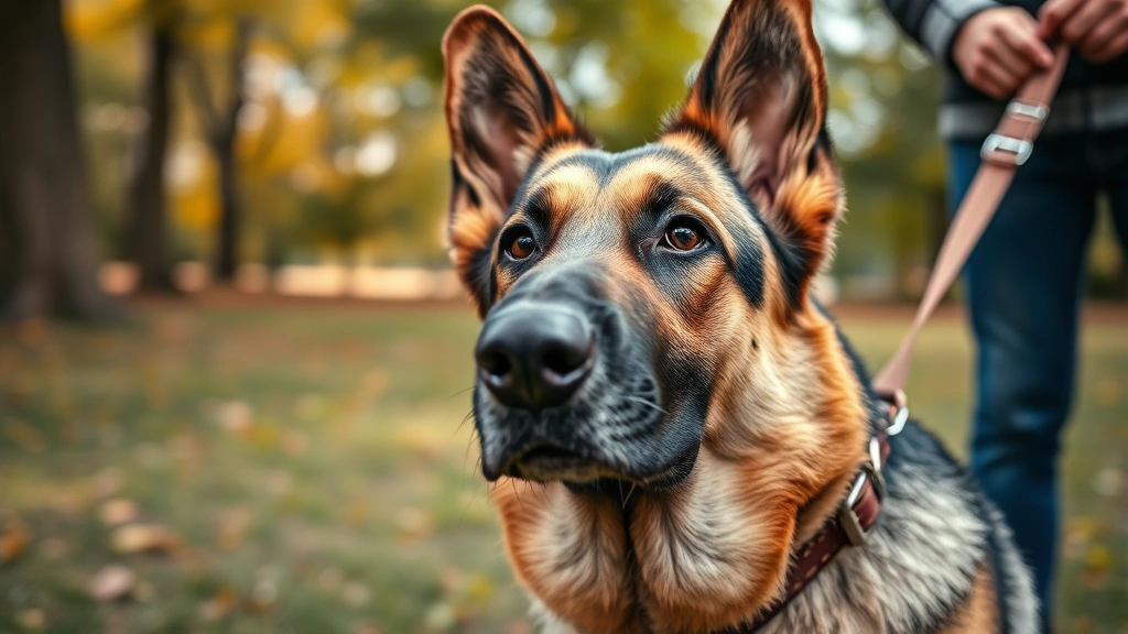 what does heel mean for a dog -
Close-up of a German Shepherd’s face showing focused attention on their h