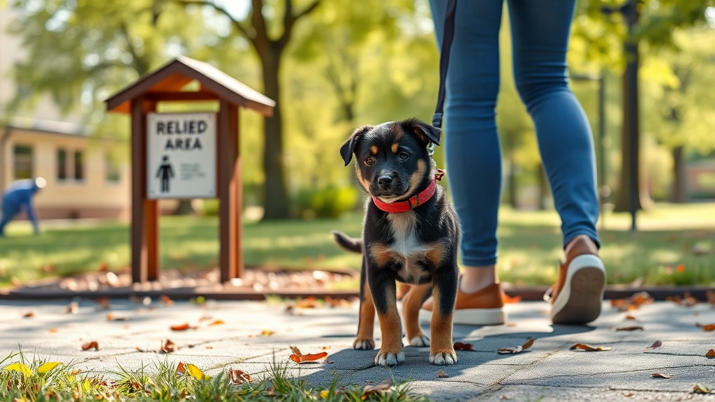 what does it mean to curb your dog -
Photorealistic image of a puppy on a leash being guided to a designated dog rel