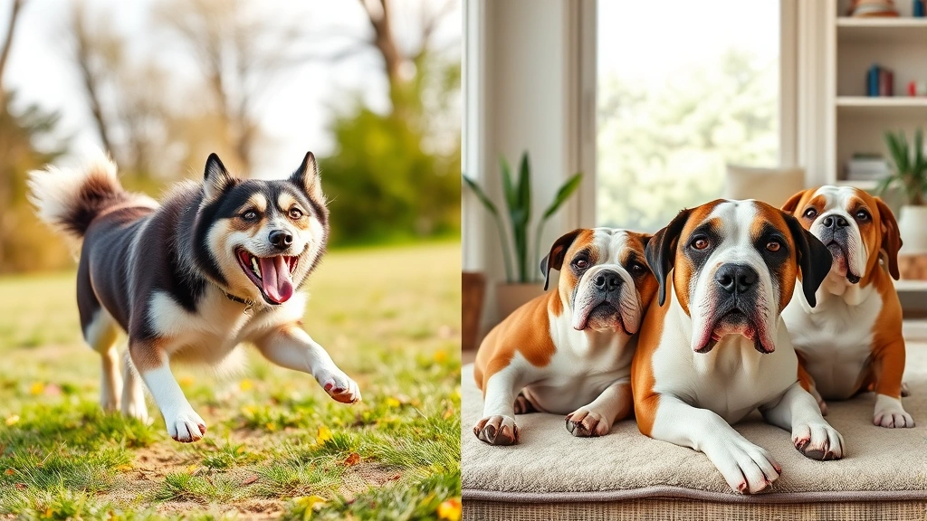 what dog breed am i -
Photorealistic style: A split-screen image showing high-energy dogs like Border