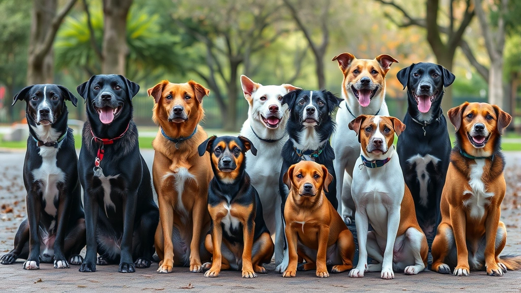 what dog breed am i -
Photorealistic style: A diverse group of dogs of various breeds and sizes sitti