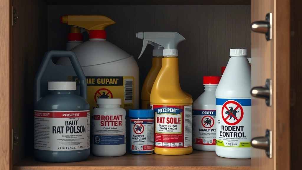 what happens if a dog eats rat poison -
Photorealistic image of various rodent control products and rat poison containe