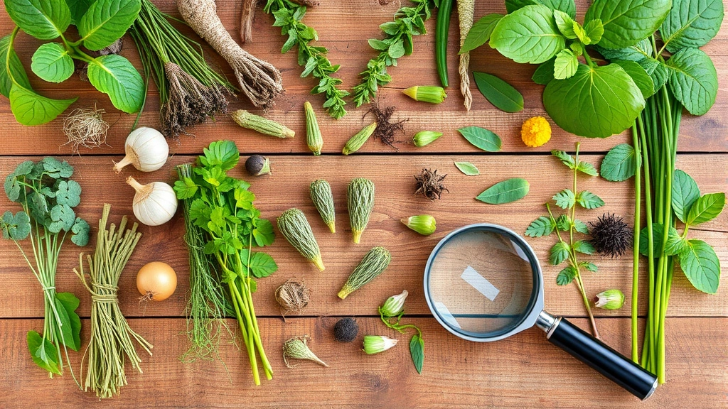 what happens if a dog eats weed -
Photorealistic image of various common garden plants and weeds laid out on a wo