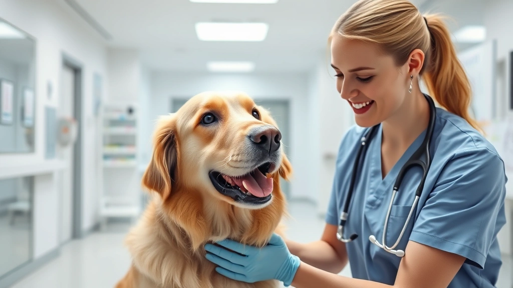 what happens when a dog eats chocolate -
Photorealistic image of a veterinarian examining a golden retriever with a stet