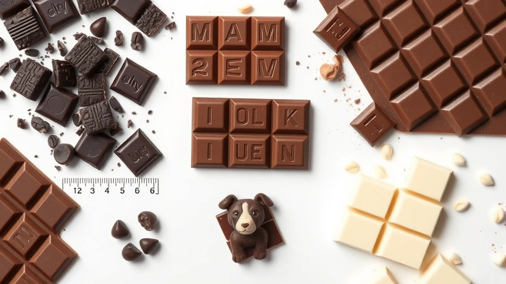 what happens when a dog eats chocolate -
Photorealistic flat lay of various types of chocolate (dark, milk, white) with 