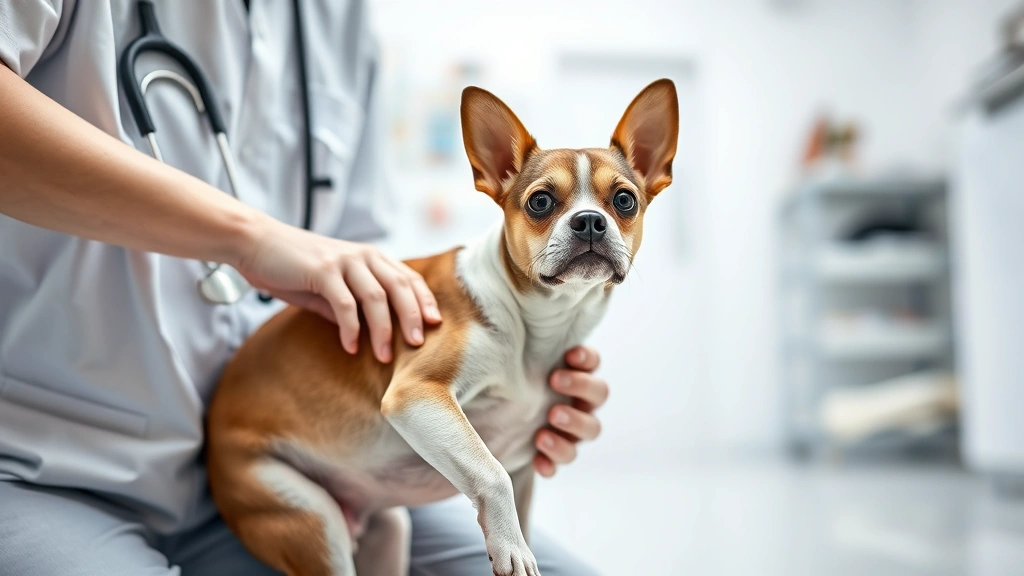 what helps a constipated dog -
Veterinarian examining a small dog’s abdomen with gentle hands in a brigh