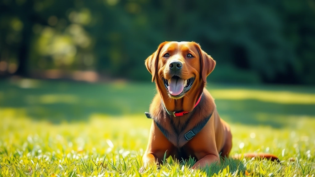 what home remedy can i give my dog for diarrhea -
A happy labrador sitting outdoors on green grass with bright sunlight, looking