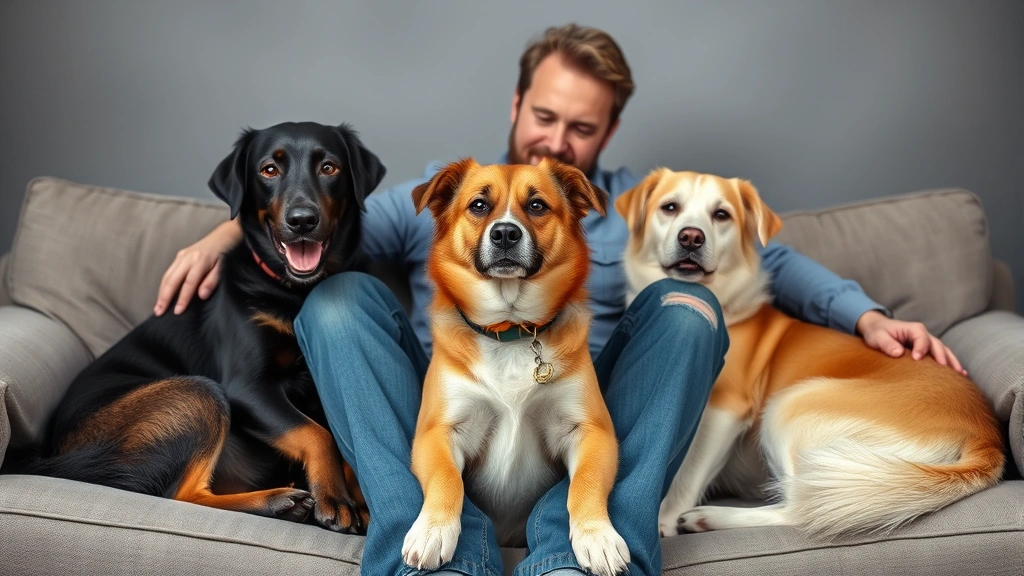 what i wish i knew before getting a second dog -
A dog owner sitting between two dogs on a couch, showing the bonding moment aft