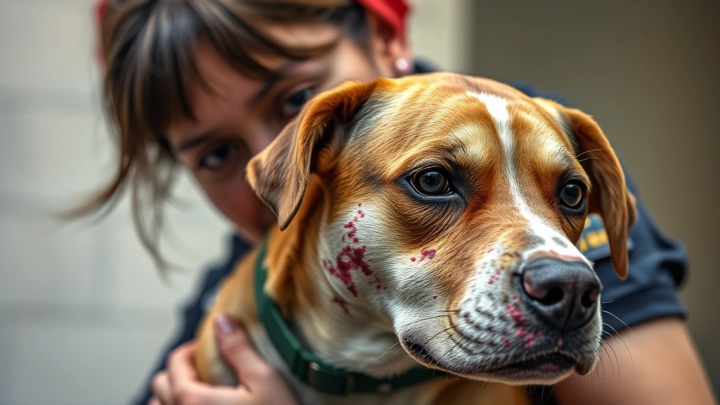 what is a bait dog -
Photorealistic image of an animal welfare officer with a rescued dog showing vi