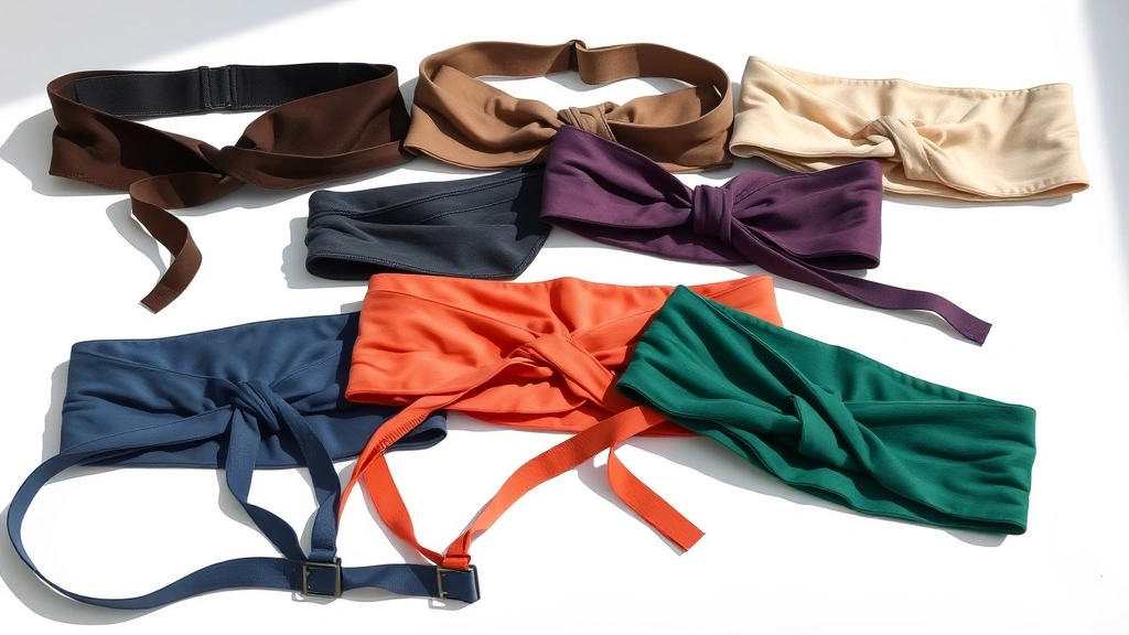 what is a belly band for dogs -
Photorealistic image of various belly band styles and colors laid out flat on a