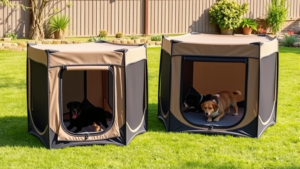 what is a dog run -
Photorealistic image of a pop-up portable dog run in a collapsed state next to 