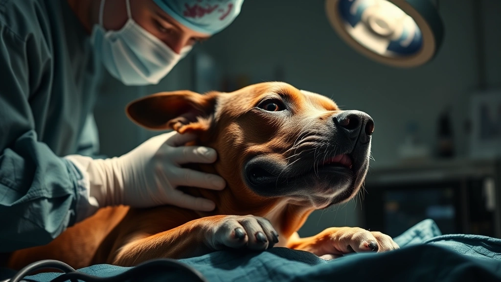what is bloat in dogs -
Photorealistic image of a veterinarian performing emergency bloat surgery on a