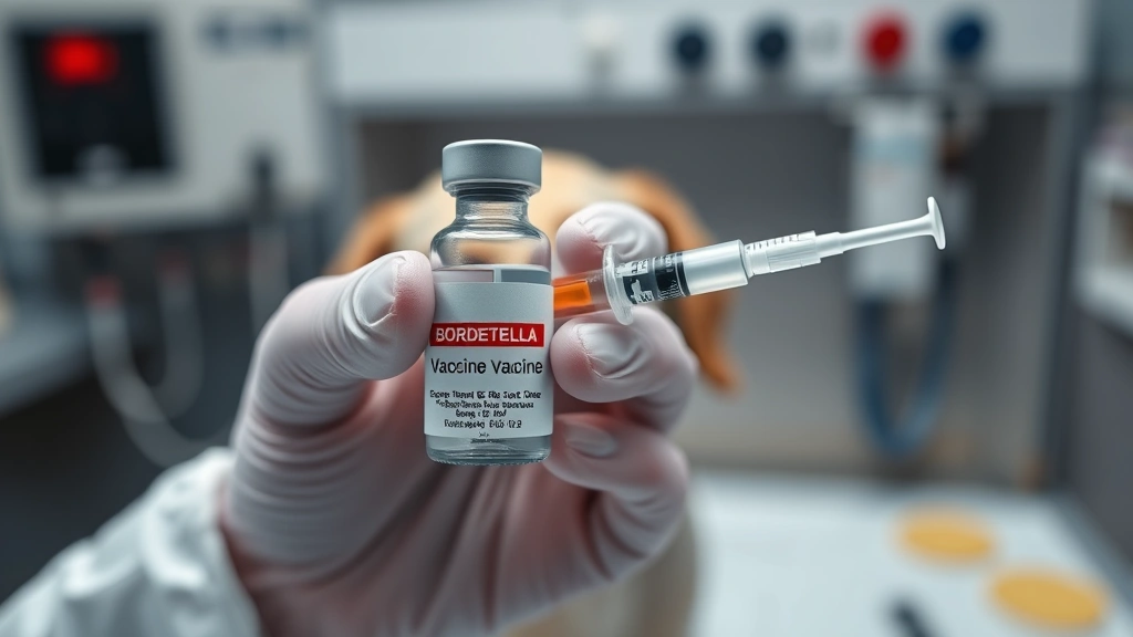 what is bordetella shot for dogs -
Photorealistic close-up image of a veterinarian holding a bordetella vaccine vi
