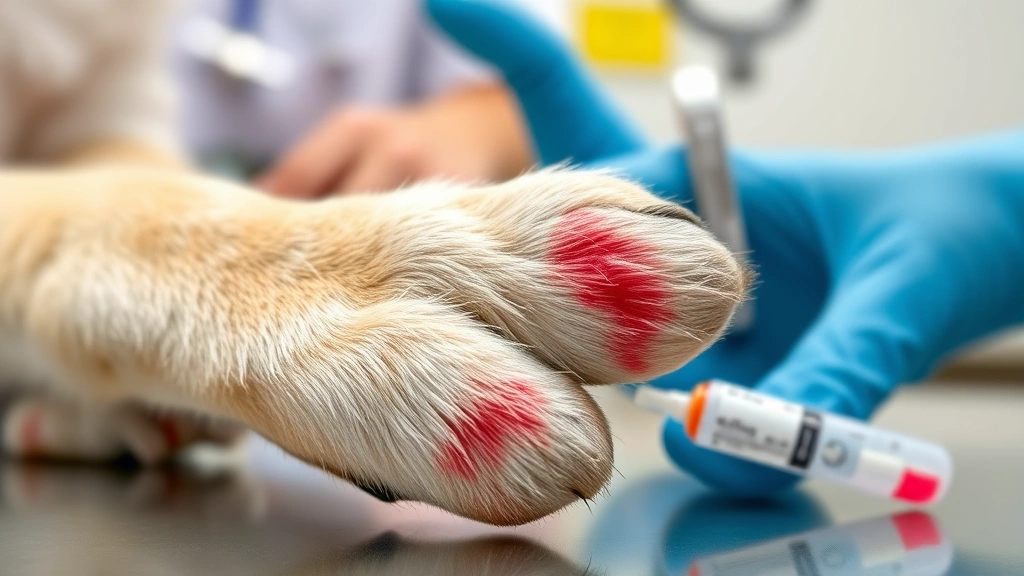 what is clavamox for dogs -
Photorealistic image of a dog’s paw with mild skin infection redness, vet