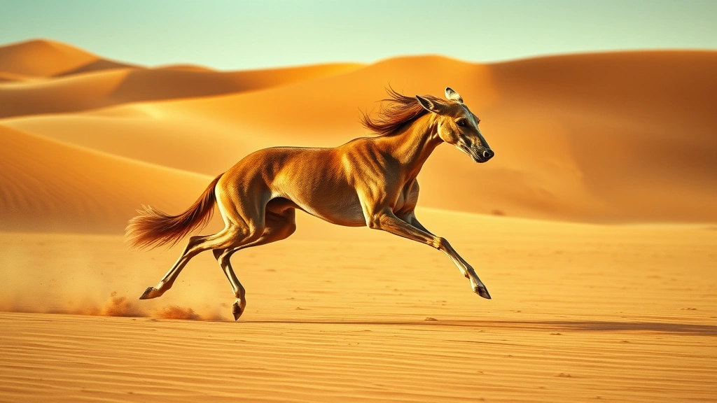 what is fastest dog -
Photorealistic image of a Saluki running through desert landscape with golden s