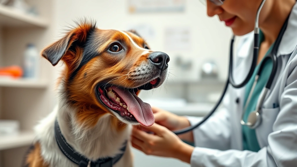 what is labored breathing in dogs -
Photorealistic image of a dog at a veterinary clinic being examined by a vet wi