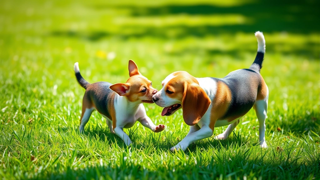what is the cheapest dog breed -
Photorealistic image of a small Chihuahua and a Beagle playing together outdoor