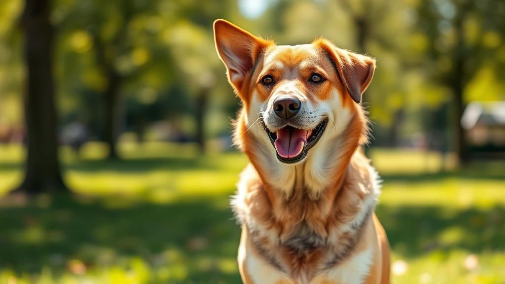 what is the distemper vaccine for dogs -
Photorealistic portrait of a happy, healthy adult dog sitting outdoors in a sun