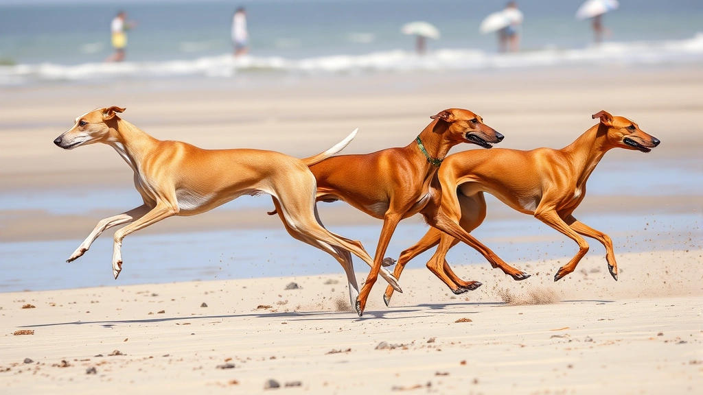 what is the fastest dog in the world -
Photorealistic image of multiple sighthound breeds (Greyhound, Saluki, Vizsla) 