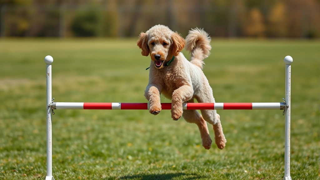 what is the smartest dog breed -
Photorealistic image of a Standard Poodle in natural coat performing an obedien