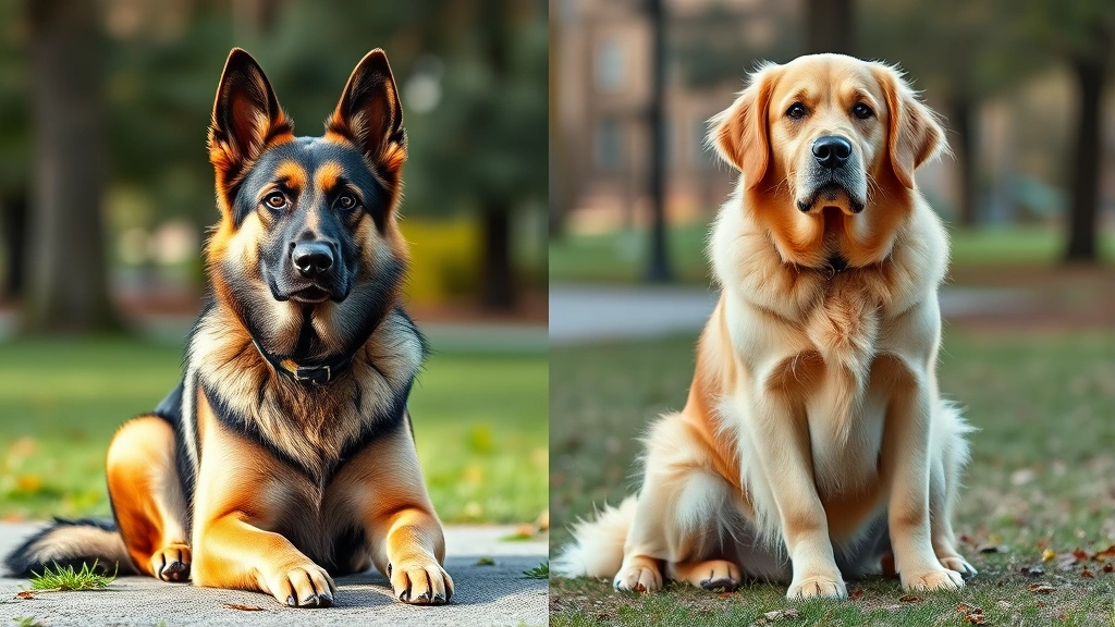 what is the smartest dog breed -
Photorealistic side-by-side comparison of a German Shepherd and Golden Retrieve