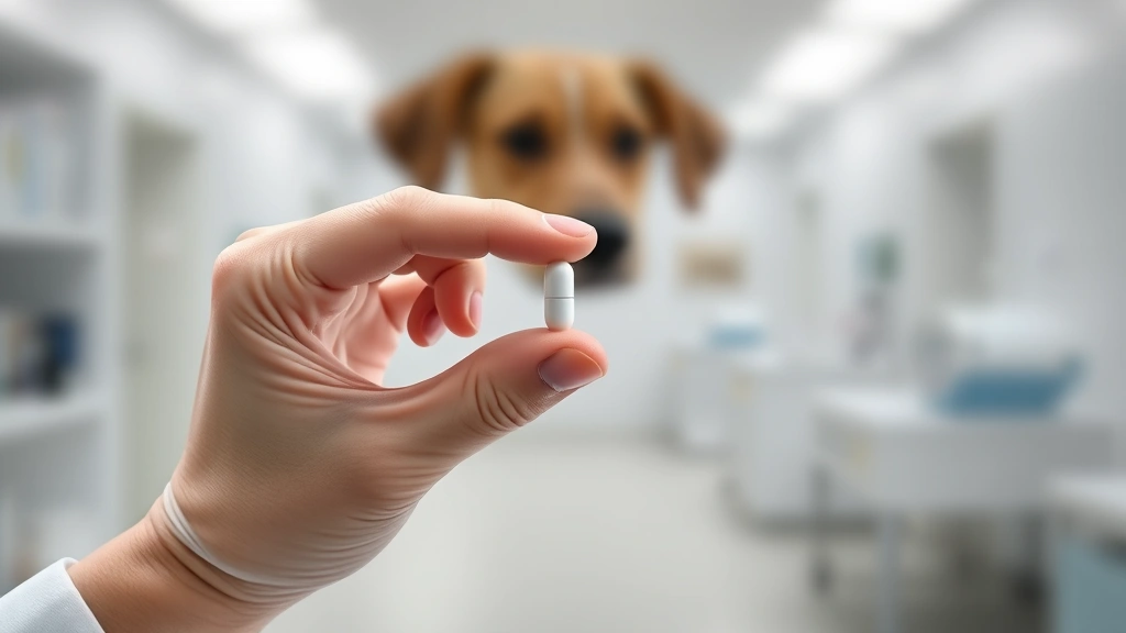 what kills worms in dogs instantly -
Photorealistic image of a veterinarian’s hand holding a small white pill 