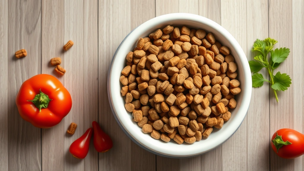 what kills worms in dogs instantly -
Photorealistic overhead shot of a dog food bowl filled with high-quality kibble