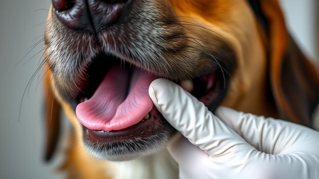 what kind of cancer causes anemia in dogs -
Photorealistic image of a dog’s pale gums and tongue being examined by a