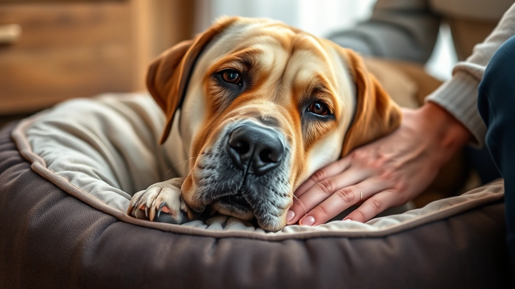 what pain medicine can i give my dog -
Photorealistic image of an older labrador with gray muzzle resting comfortably